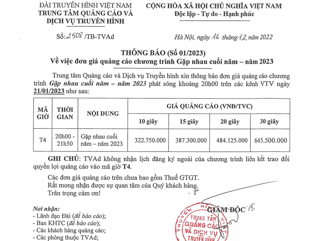 Bảng giá quảng cáo Táo Quân 2023