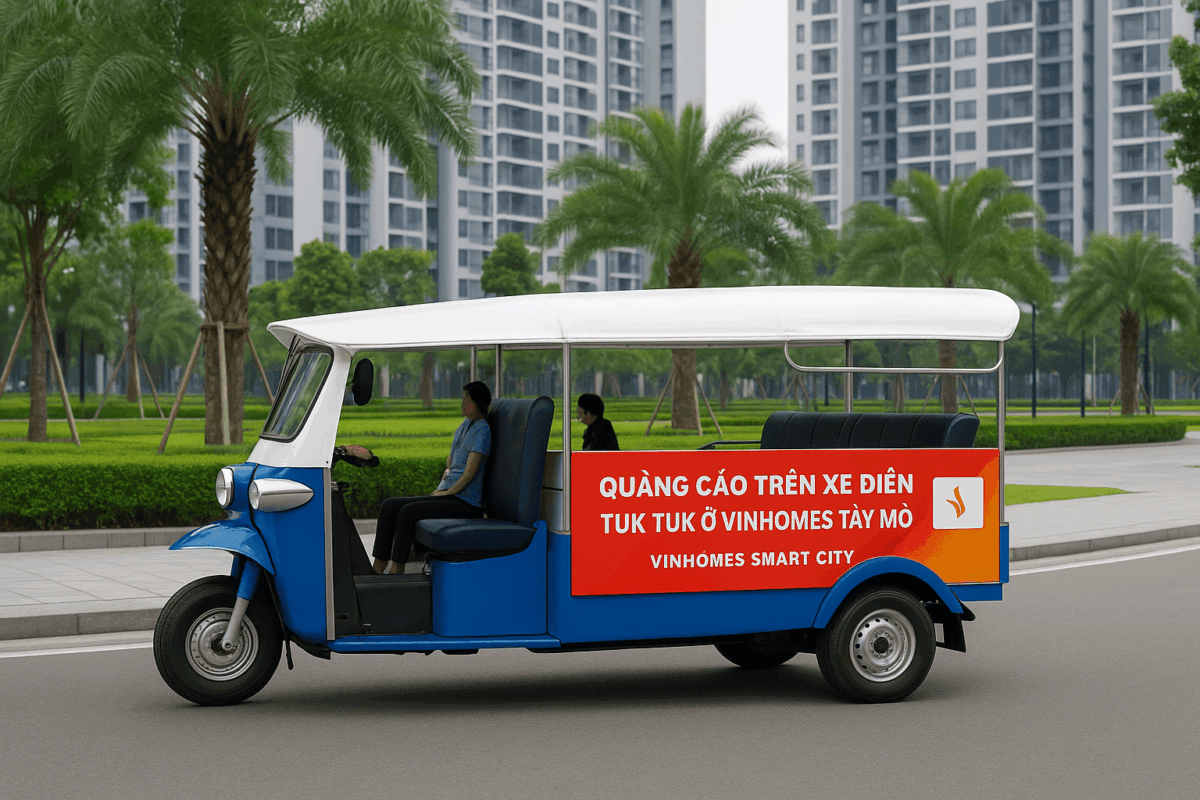 Quảng Cáo Trên Xe Điện Tuk Tuk Ở Vinhomes Tây Mỗ