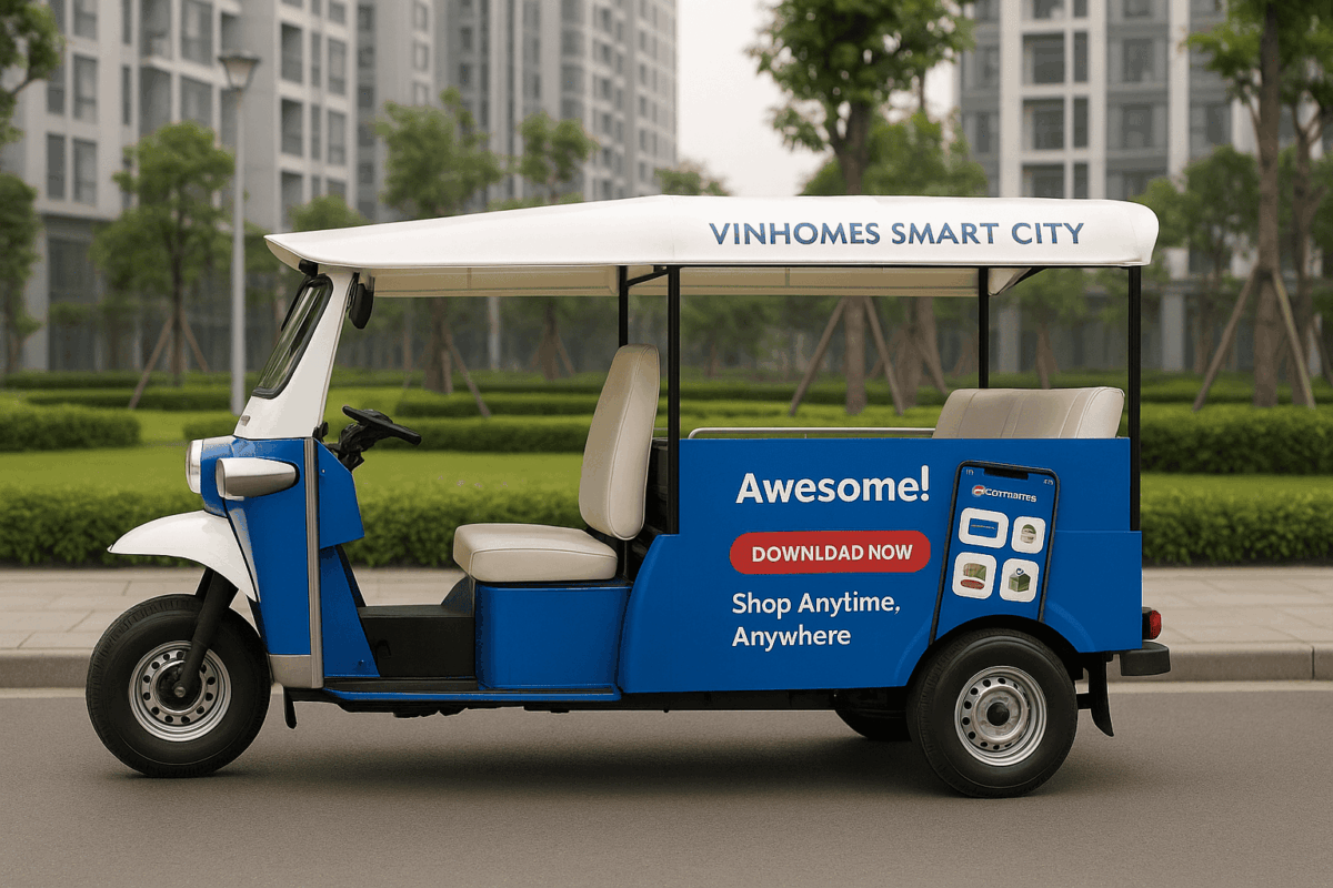 XE ĐIỆN TUK TUK QUẢNG CÁO VINHOMES