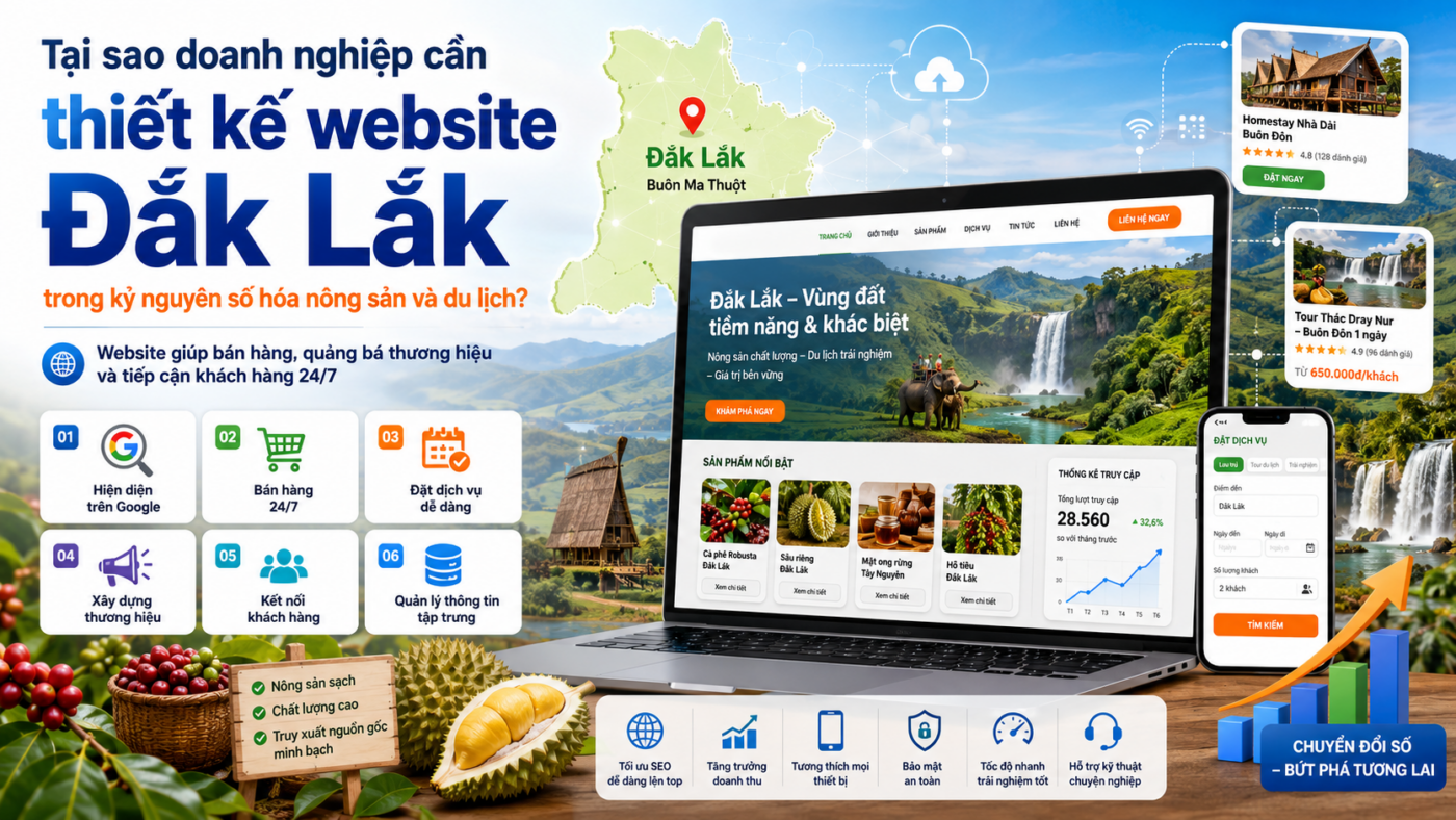 Tại sao doanh nghiệp cần thiết kế website Đắk Lắk trong kỷ nguyên số hóa nông sản và du lịch