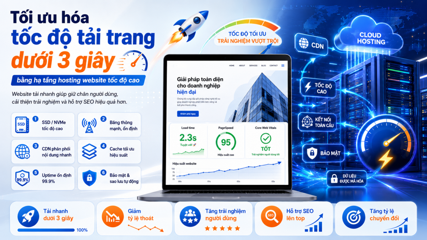 Tối ưu hóa tốc độ tải trang dưới 3 giây bằng hạ tầng hosting website tốc độ cao